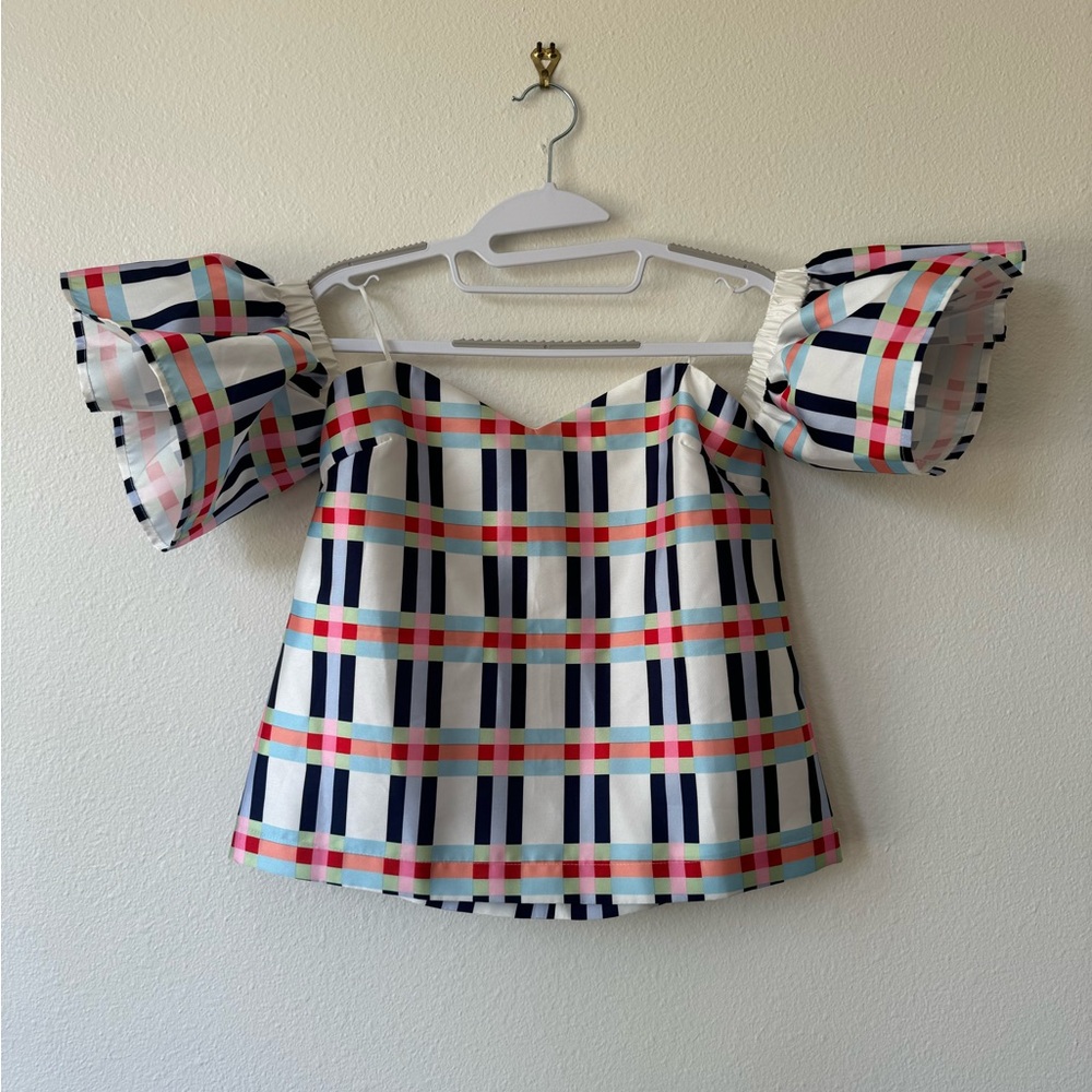 Nordstrom off the shoulder plaid blouse